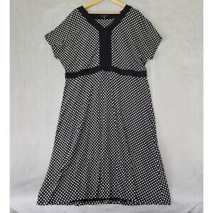 Lands End Dress Womens 2X Black White Polka Dots Stretch Dolman Sleeve Classic